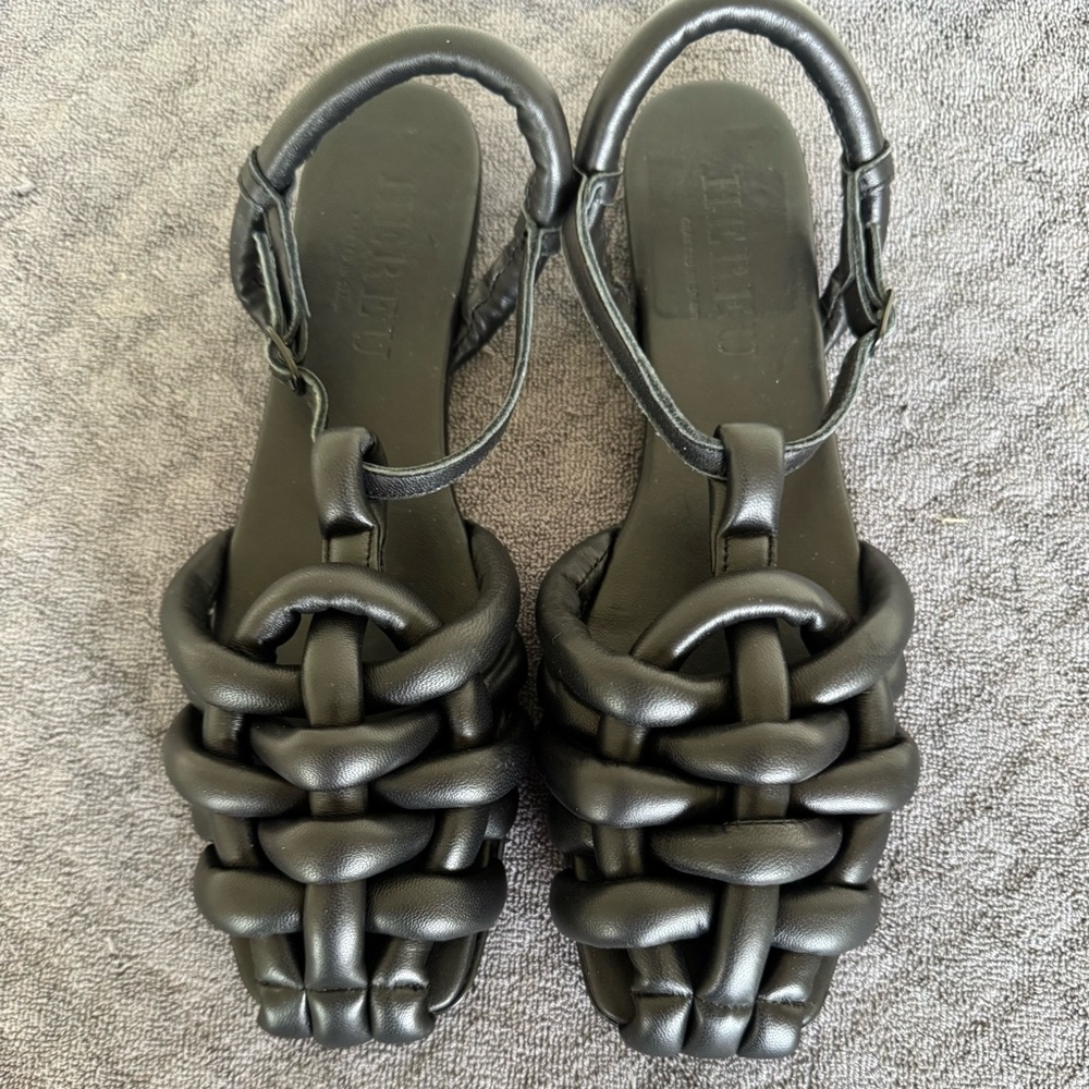 HEREU CABERSA WOMEN SANDALS BLACK LEATHER SIZE 9